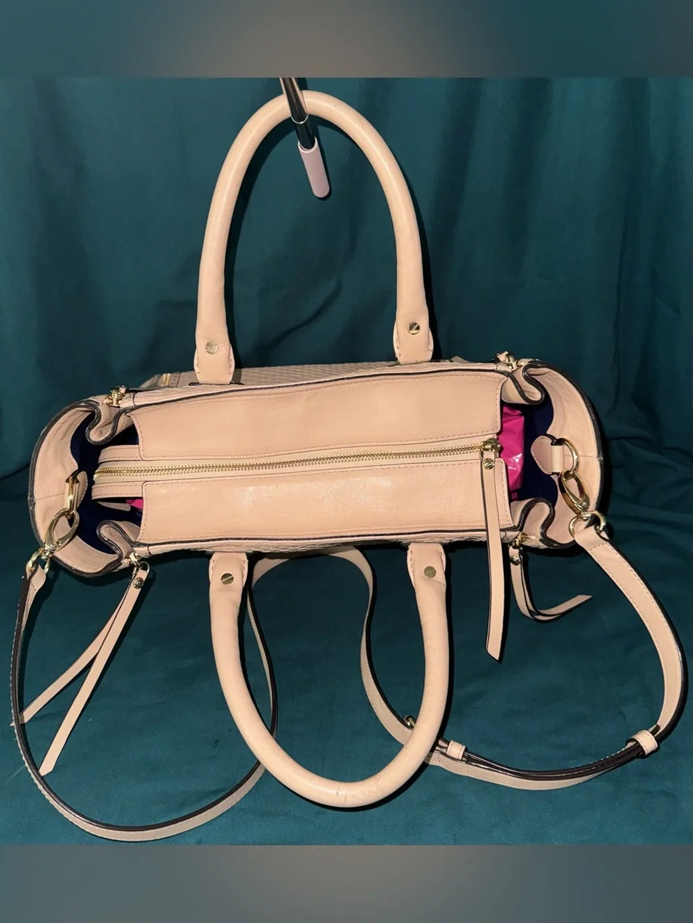 henri bendel Tan Woven Satchel with Gold-Tone Hardware